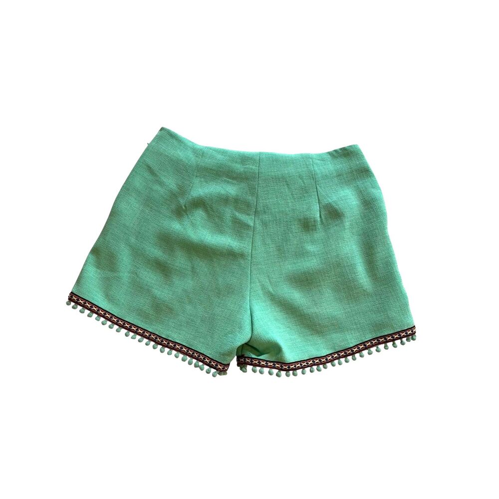 Very J Women's Tailored Chino Shorts Boho Teal Blue Green Pom Pom Accents Size M - Picture 2 of 6